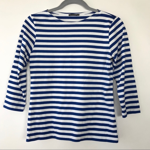 Marimekko Tops - Marimekko Blue Striped Top 3/4 Sleeve Blue White